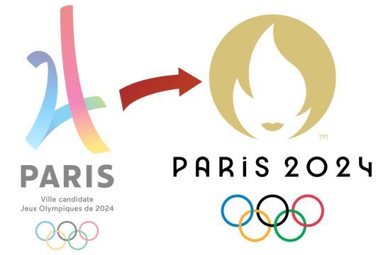 À gauche, l'ancien logo utilisé pour la candidature de Paris
