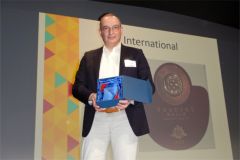 Nicolas Venance, MGI's communication director, with the Digital Label Award in the International category