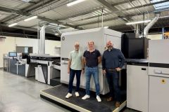 Johann Vanneau and Nicolas Guillard, co-CEOs of Cristalpack, and Philippe Bodet of HP France